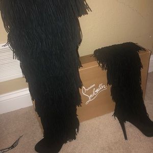 Christian louboutin Black fringed thigh high boots